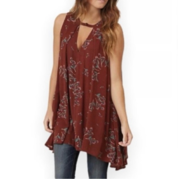 Free People Tree Swing Snap Out of It Tank Top Dress Rust Floral Keyhole XS - Picture 3 of 10